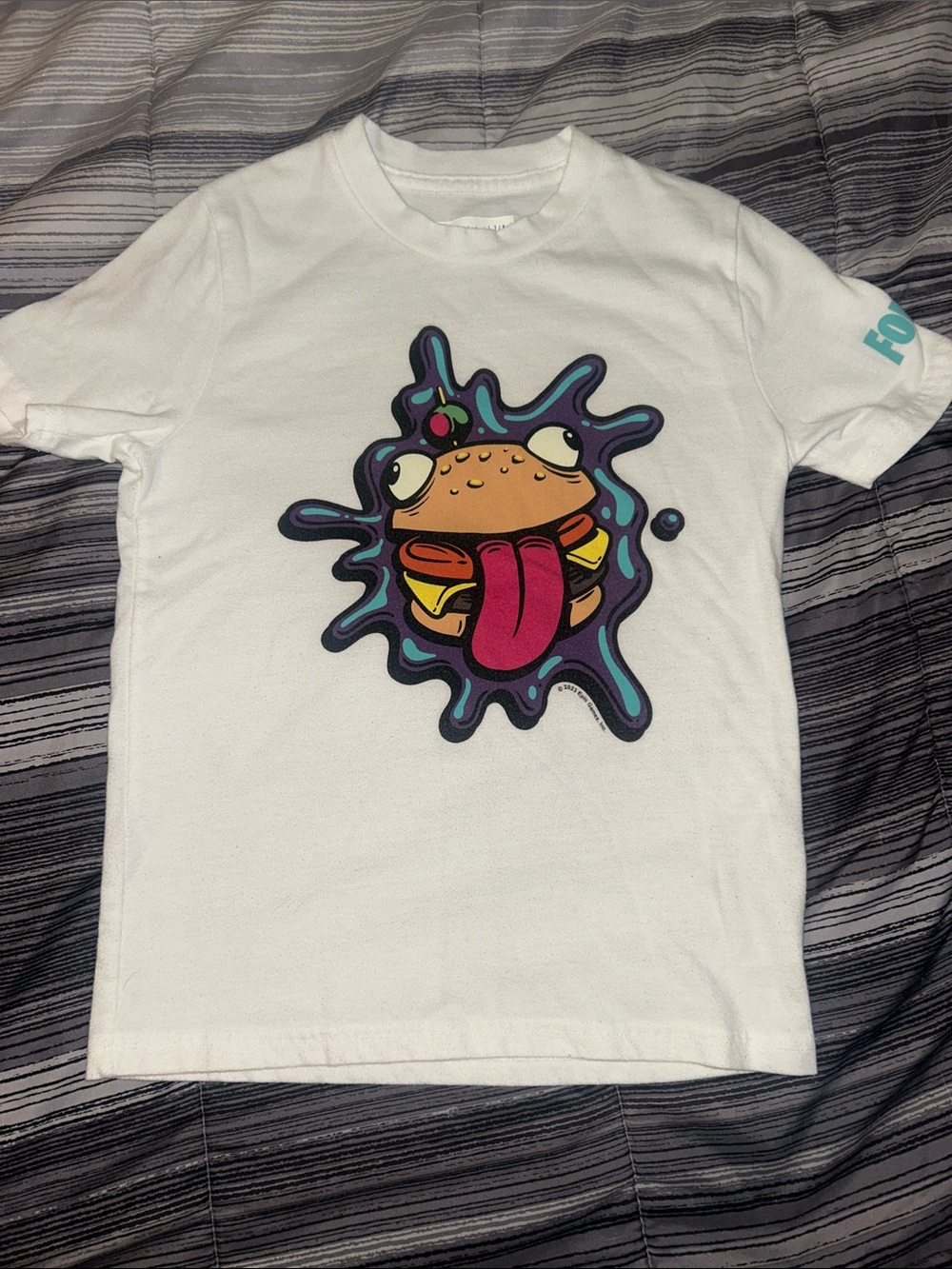 Abercrombie Kids Fortnite White Graphic T-Shirt with Colorful Burger